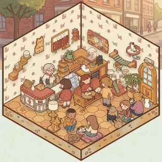 A Cat Café corner decorated by a player: 43 stickers