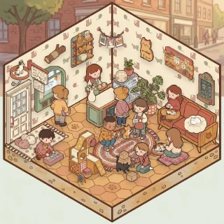 A Cat Café corner decorated by a player: 35 stickers