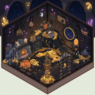 A Dragon's Hoard corner decorated by a player: 32 stickers