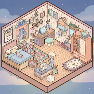 A Dreamy Pastel Bedroom corner decorated by a player: 46 stickers