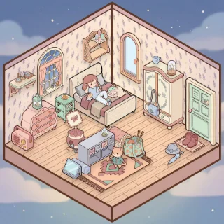 A Dreamy Pastel Bedroom corner decorated by a player: 33 stickers