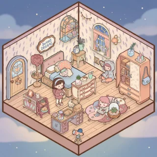 A Dreamy Pastel Bedroom corner decorated by a player: 46 stickers