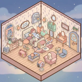 A Dreamy Pastel Bedroom corner decorated by a player: 50 stickers