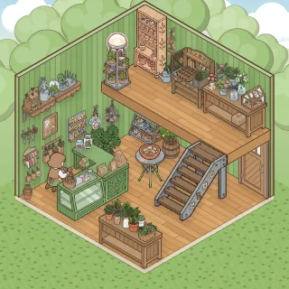 A Flower Shop corner decorated by a player: 59 stickers