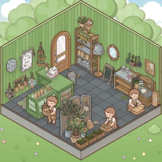 A Flower Shop corner decorated by a player: 61 stickers