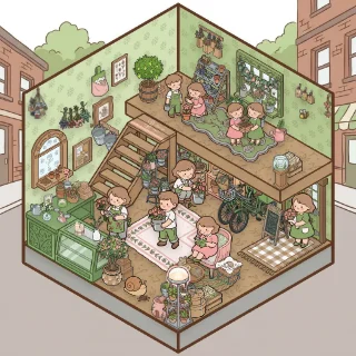 A Flower Shop corner decorated by a player: 72 stickers