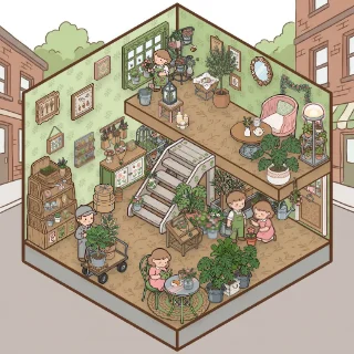 A Flower Shop corner decorated by a player: 82 stickers