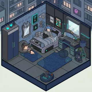 A Gamer's Bedroom corner decorated by a player: 38 stickers