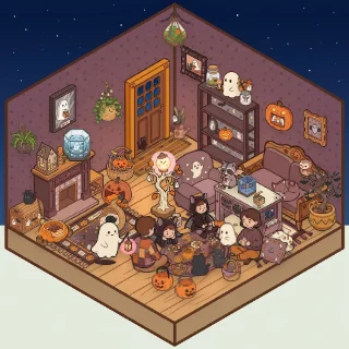 A Halloween Night corner decorated by a player: 61 stickers