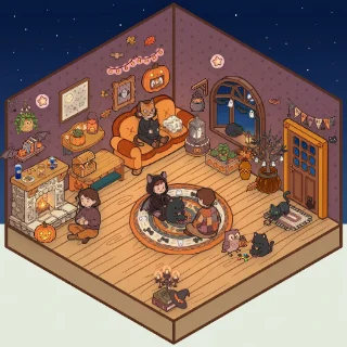 A Halloween Night corner decorated by a player: 54 stickers