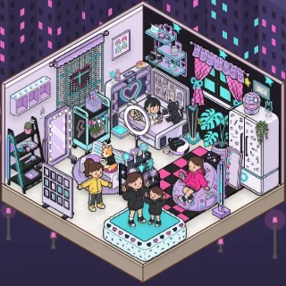 A K-Pop Bedroom corner decorated by a player: 57 stickers