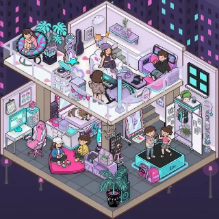 A K-Pop Bedroom corner decorated by a player: 68 stickers