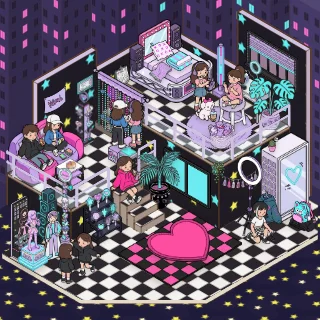 A K-Pop Bedroom corner decorated by a player: 51 stickers