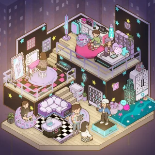 A K-Pop Bedroom corner decorated by a player: 53 stickers
