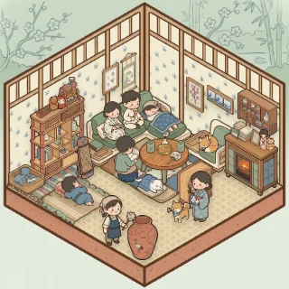 A Japanese Room corner decorated by a player: 47 stickers