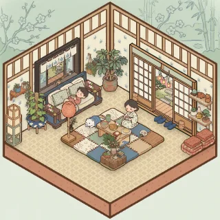 A Japanese Room corner decorated by a player: 46 stickers