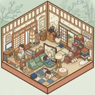 A Japanese Room corner decorated by a player: 60 stickers