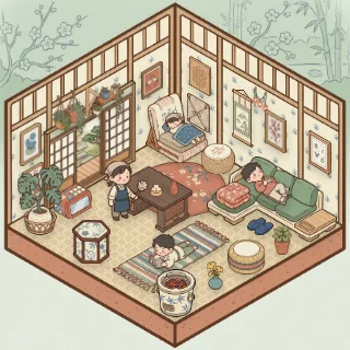 A Japanese Room corner decorated by a player: 36 stickers