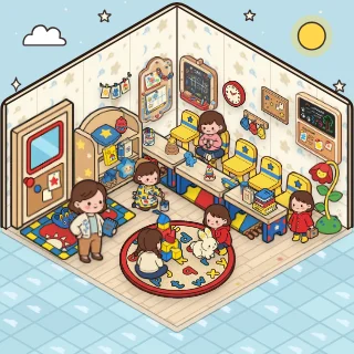 A Kindergarten corner decorated by a player: 46 stickers