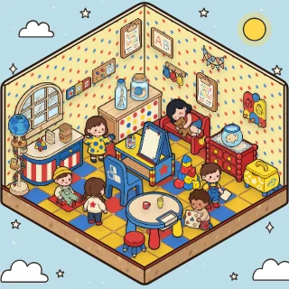A Kindergarten corner decorated by a player: 36 stickers
