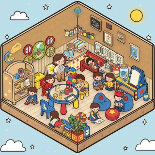 A Kindergarten corner decorated by a player: 66 stickers