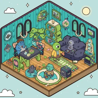 Un coin La famille Monstres décoré par un joueur : 43 stickers