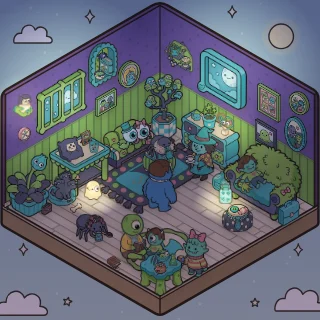 A Monster Family corner decorated by a player: 54 stickers
