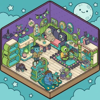 A Monster Family corner decorated by a player: 38 stickers