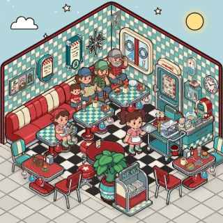A Diner corner decorated by a player: 69 stickers
