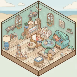 A Seaside Cottage corner decorated by a player: 48 stickers