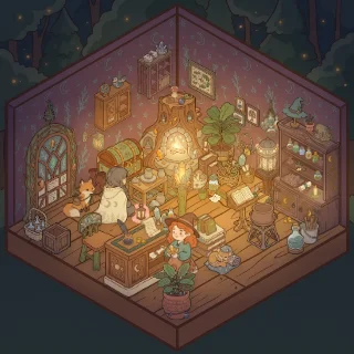 A Witch Workshop corner decorated by a player: 77 stickers