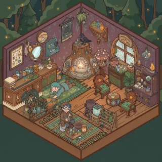 A Witch Workshop corner decorated by a player: 77 stickers