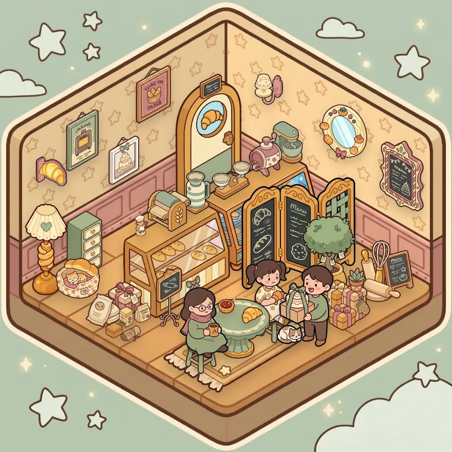 A Bakery Corner corner decorated by a player: 39 stickers