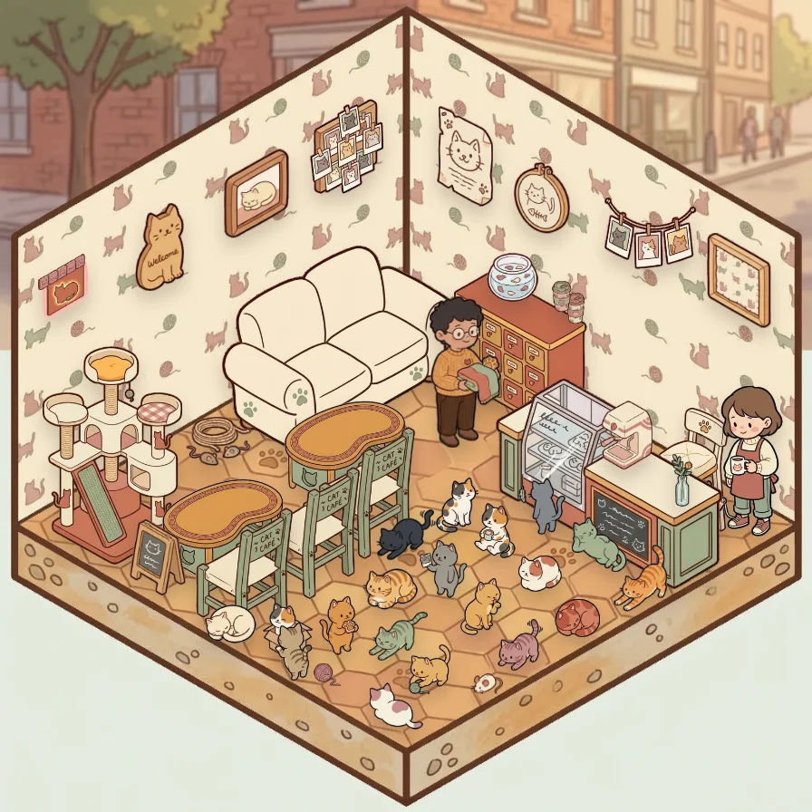 A Cat Café corner decorated by a player: 48 stickers