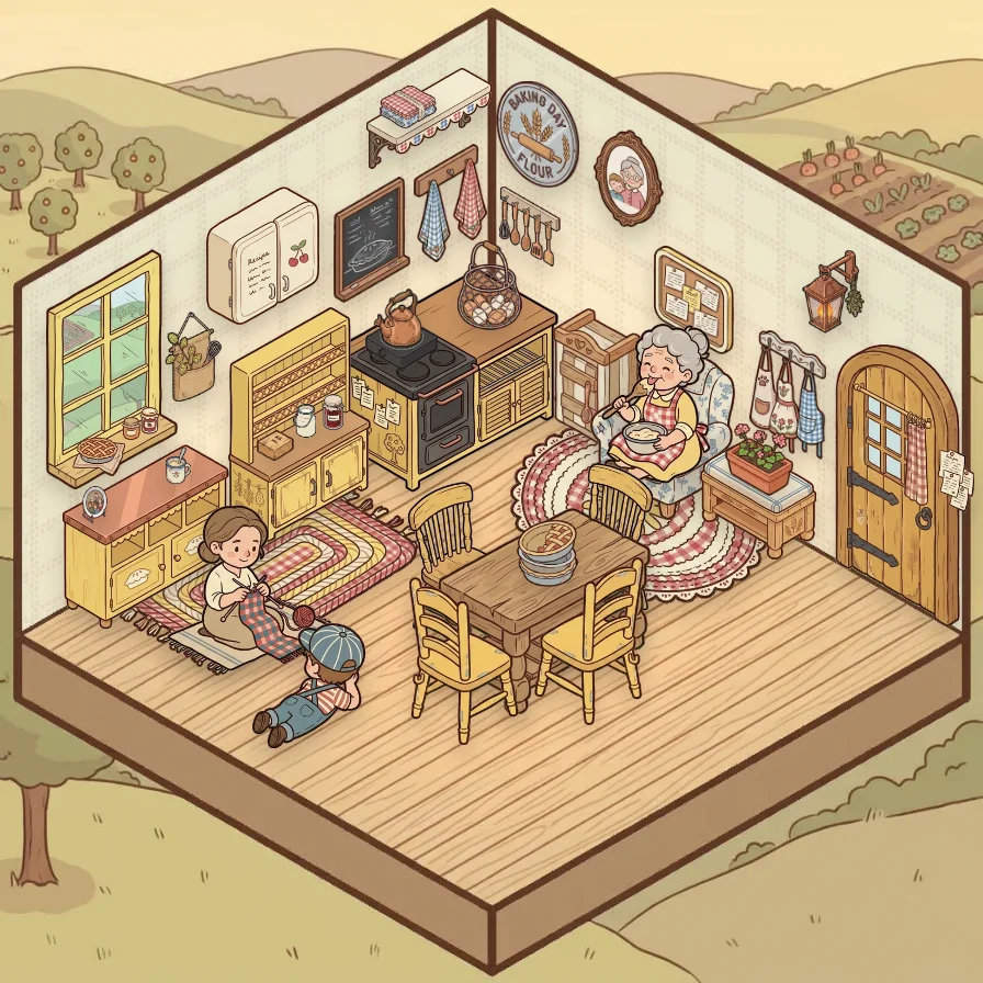 A Grandma's Kitchen corner decorated by a player: 39 stickers