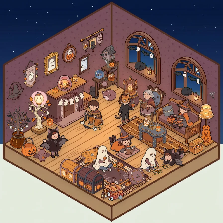 A Halloween Night corner decorated by a player: 52 stickers