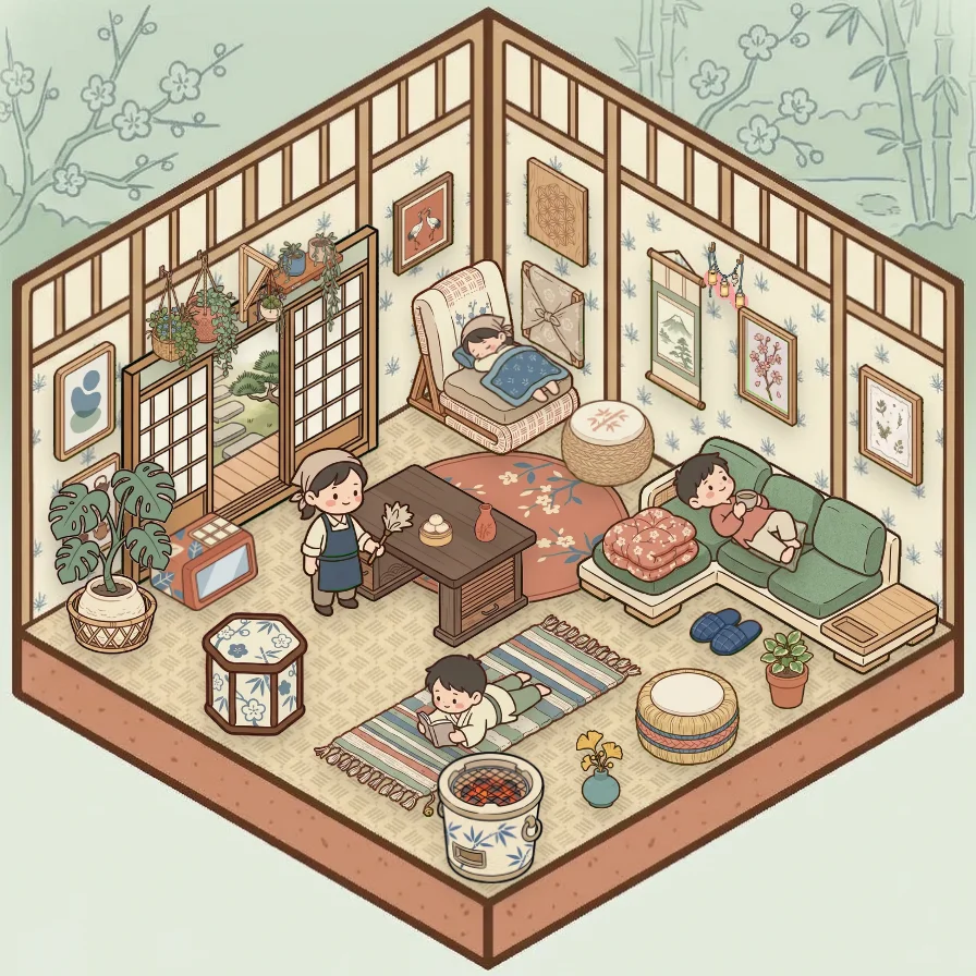 A Japanese Room corner decorated by a player: 36 stickers