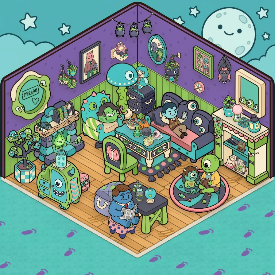 A Monster Family corner decorated by a player: 53 stickers