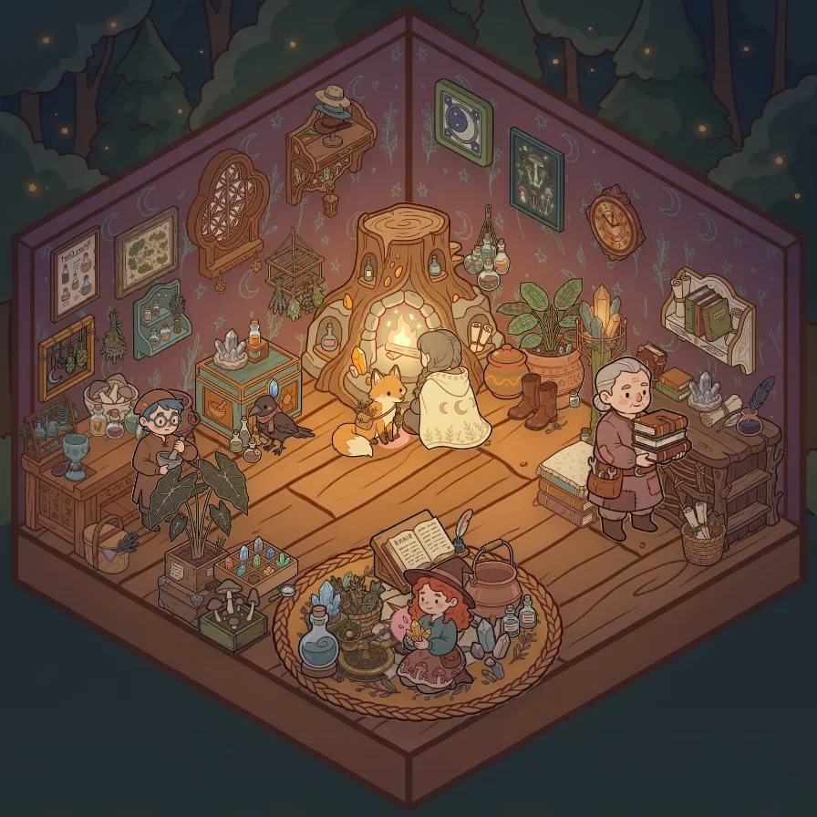 A Witch Workshop corner decorated by a player: 59 stickers